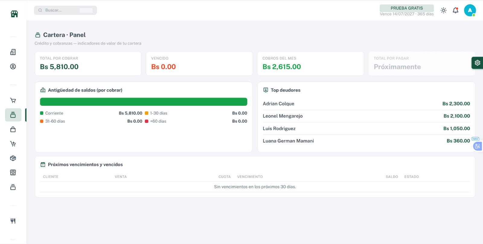 Cuentas por cobrar y pagar de Gestión al Día (DEV)